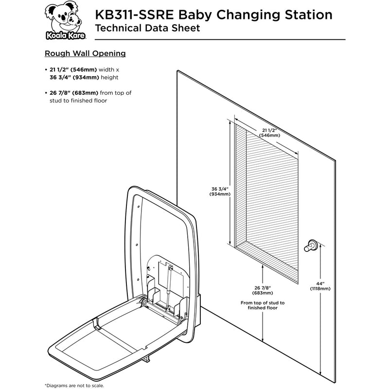 Koala Kare KB311-SSRE Vertical Stainless Steel Recessed-Mounted Baby Changing Station