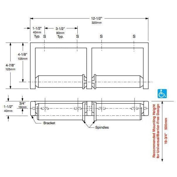 Bobrick B-2740 Commercial Double Roll Toilet Paper Dispenser, Surface-Mounted, Metal - TotalRestroom.com