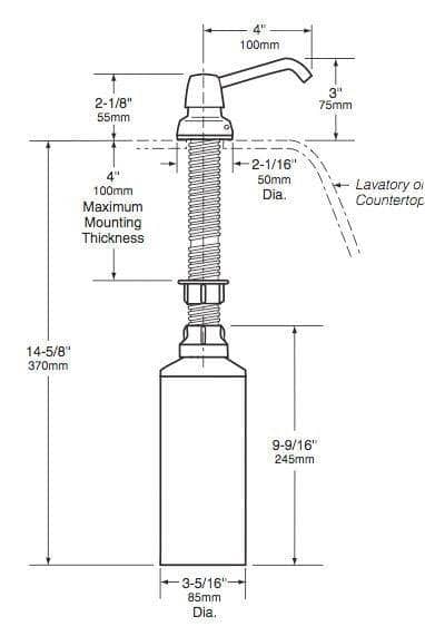 Bobrick B-822 Commercial Liquid Soap Dispenser, Countertop Mounted, Manual-Push, Stainless Steel - 4