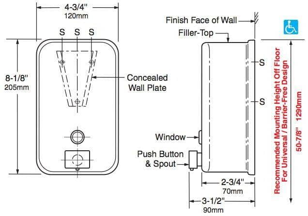 Bobrick B-2111 Commercial Liquid Soap Dispenser, Surface-Mounted, Manual-Push, Stainless Steel - 40 Oz - TotalRestroom.com