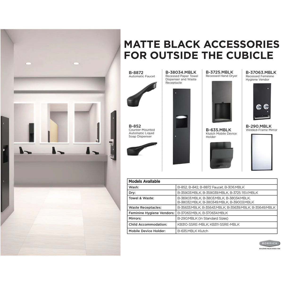 Bobrick B-290 2436.MBLK (24 x 36) Welded-Frame Mirror, Matte Black, 24"W x 36"H
