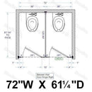 Bradley BW23660 Toilet Partition, 2 Between Wall Compartments, 72"W x 61-1/4"D, Stainless Steel - TotalRestroom.com