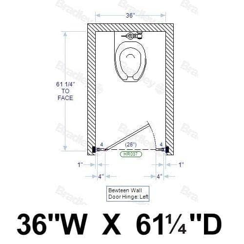 Bradley BW13660 Toilet Partition, 1 Between Wall Compartment, 36"W x 61-1/4"D, Stainless Steel - TotalRestroom.com