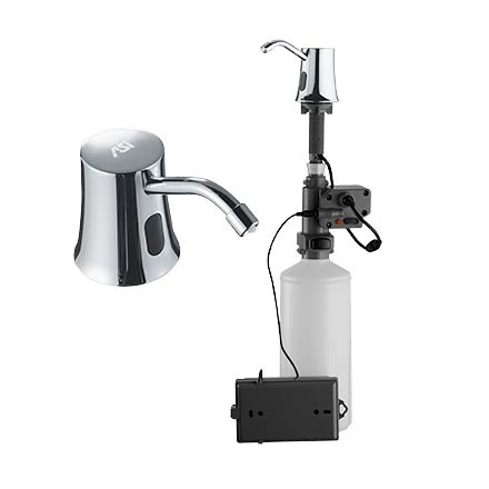 ASI 20333 Commercial Liquid Soap Dispenser, Deck Mounted, Chrome Plated Brass, Touch-Free - 6" Spout Length