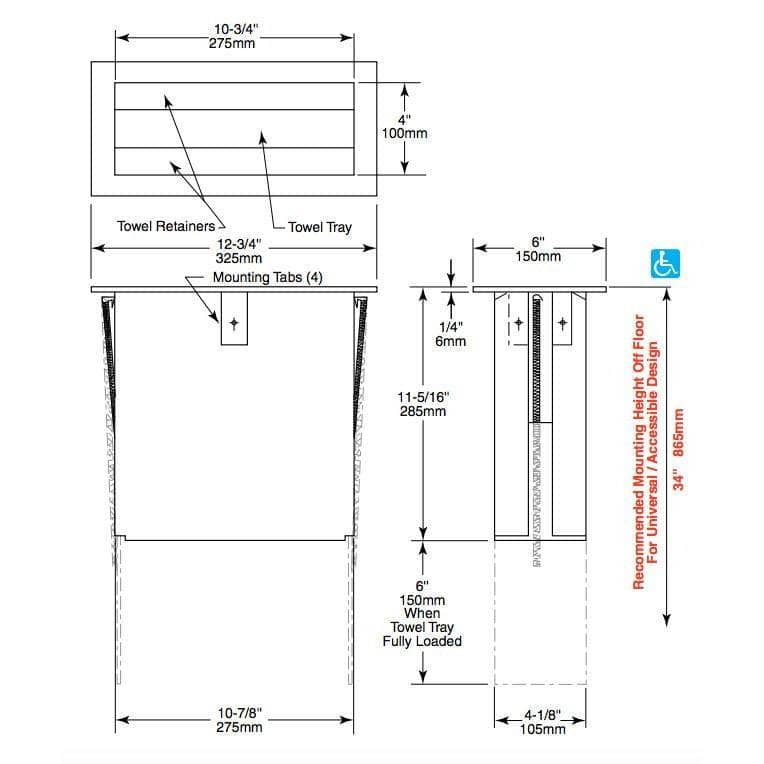 Bobrick B-526 Commercial Paper Towel Dispenser, Counter-Top Mounted, Stainless Steel - TotalRestroom.com