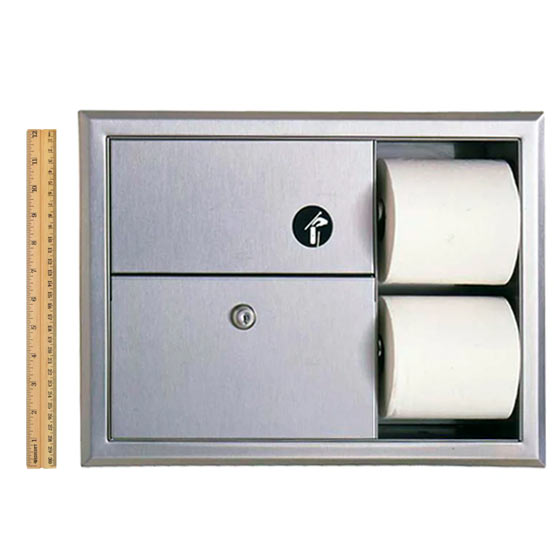 Bobrick B-3094 Combination Commercial Sanitary Napkin Disposal and Toilet Paper Dispenser, Recessed-Mounted, Stainless Steel