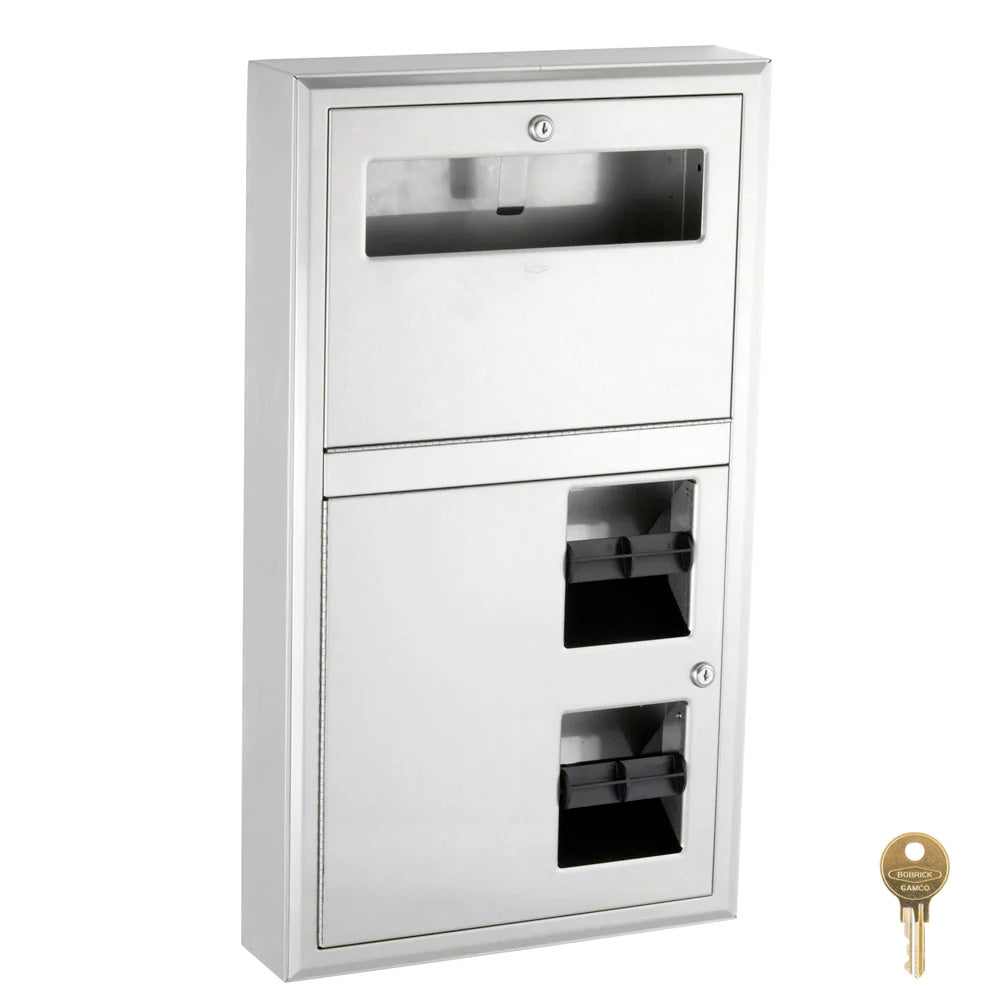 Bobrick B-3479 Combination Commercial Seat-Cover Dispenser/Toilet Paper Dispenser, Surface-Mounted, Stainless Steel