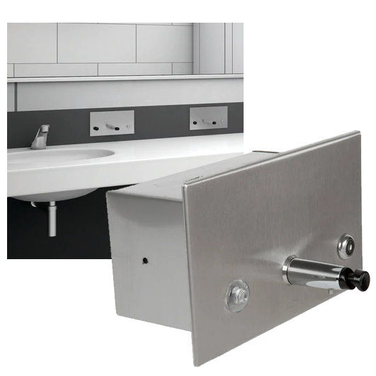 Bobrick B 306 Commercial Fluid Soap Dispenser Recessed Mounted Manual Push Stainless Steel 45 Oz