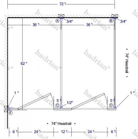 Hadrian Toilet Partition, 2 In Corner Compartments, Plastic, 72"W x 61-1/4"D - IC23660-PL-HADRIAN - TotalRestroom.com