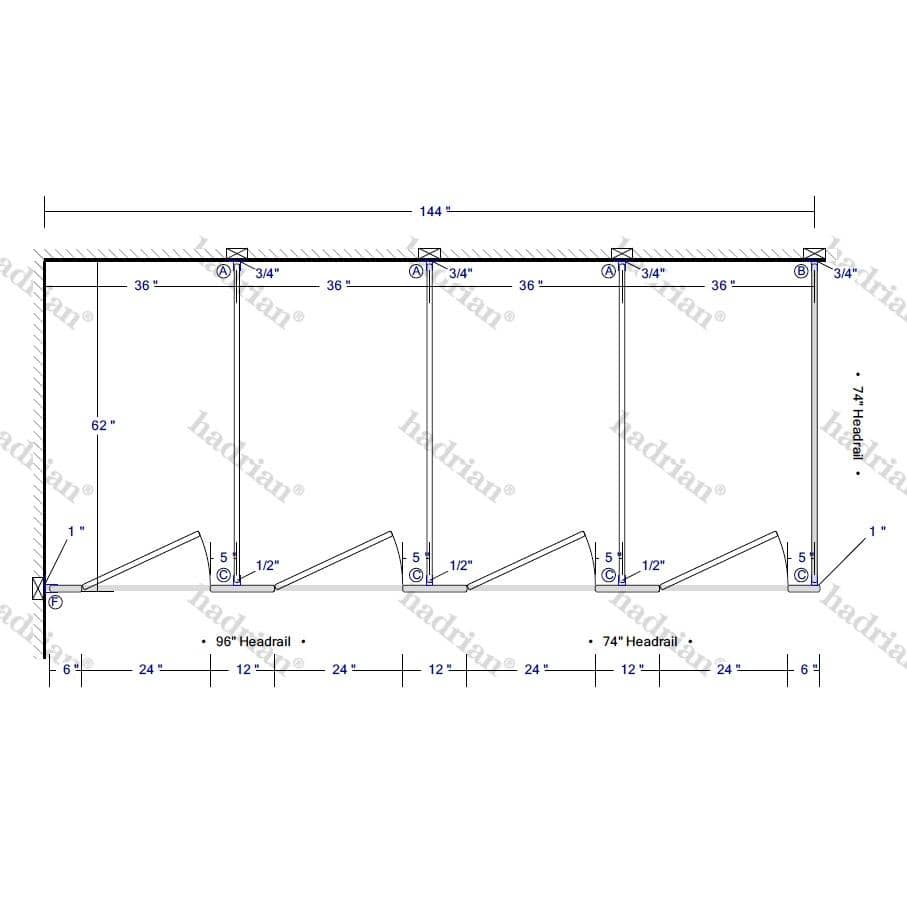 Hadrian Toilet Partition, 4 In Corner Compartments, Metal, 144"W x 61 1/4"D - IC43660-HADRIAN - TotalRestroom.com