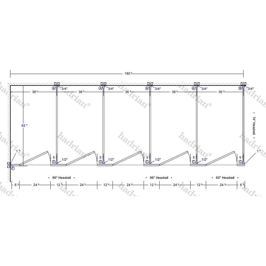 Hadrian Toilet Partition, 5 In Corner Compartments, Metal, 180"W x 61 1/4"D - IC53660-HADRIAN - TotalRestroom.com
