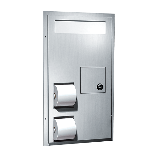 ASI 0481-HC Combination Commercial Seat Cover/Toilet Paper Dispensers/Sanitary Napkin Disposal, Partition-Mounted, Stainless Steel