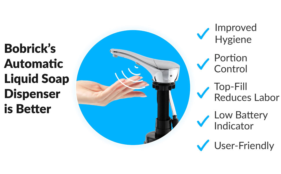 Bobrick B-824 Commercial (Liquid) Soap Dispenser, Countertop Mounted, Touch-Free, Plastic - 6.75" Spout Length