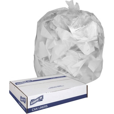 Genuine Joe GJO01012 Clear Trash Can Liners, Medium Size, 30 gal Capacity, 36" L x 30" W x 0.60 mil (15 Micron) Thickness, Low-Density, 250/Box