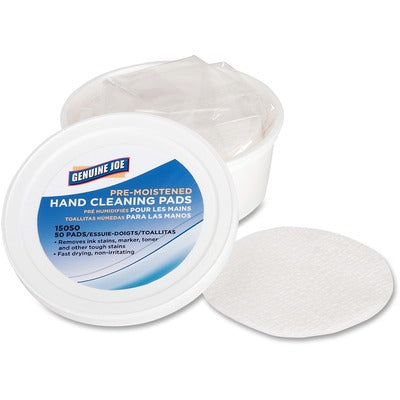 Genuine Joe GJO15050 Pre-moistened Hand Cleaning Pads, 3" Roll Diameter, WhitePack, 50/Pack
