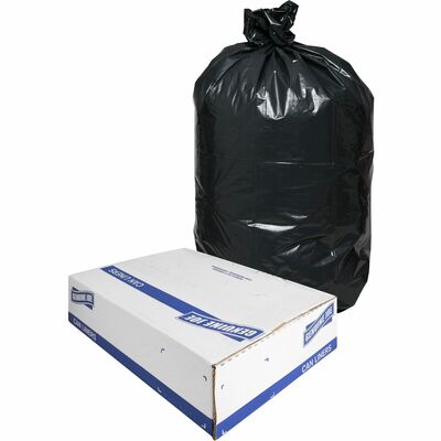 Genuine Joe GJO01532 Heavy-Duty Trash Can Liners, Medium Size, 30 gal Capacity, 36" L x 30" W x 1.50 mil (38 Micron) Thickness, Low-Density, Black, 100/Box