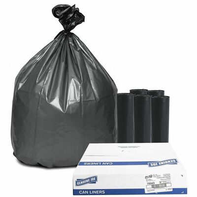 Genuine Joe GJO70343 Maximum Strength Trash Can Liner, Extra Large Size, 60 gal Capacity, 56" L x 39" W x 1.55 mil (39 Micron) Thickness, Low-Density, Silver, Recycled, 50/Carton
