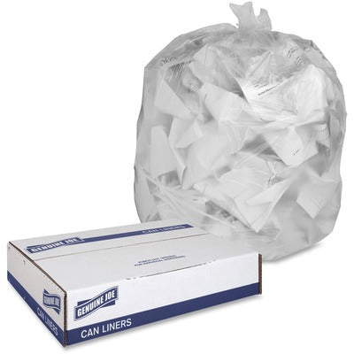 Genuine Joe GJO70010 Economy High-Density Can Liners, Small Size, 10 gal Capacity, 24" L x 24" W x 0.24 mil (6 Micron) Thickness, Translucent, Resin, 1000/Carton