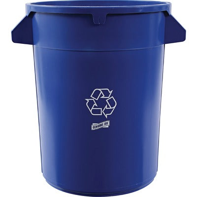Genuine Joe GJO60464 Heavy-Duty Trash Container, 32 gal Capacity, Side Handle, Venting Channel, Plastic, Blue