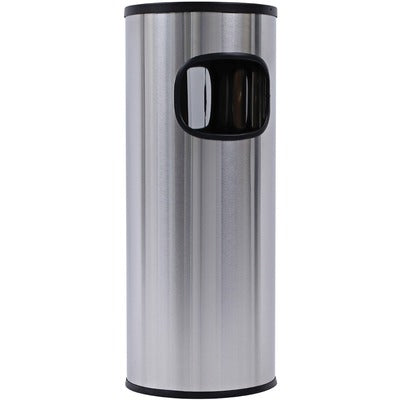 Genuine Joe GJO58883 Fire-safe 3-Gallon Ashtray Receptacle, 3 gal Capacity, Removable Lid, Fire-Safe, Compact, Aluminum, Stainless Steel, Stainless Steel