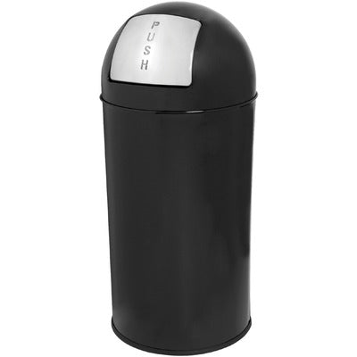 Genuine Joe GJO58887 Push Open Round Top Receptacle, 12 gal Capacity, 29.2" Height x 14.8" Diameter, Black