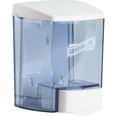 Genuine Joe GJO29425 30 oz Soap Dispenser, Manual, 30 fl oz Capacity, See-through Tank, Water Resistant, Soft Push, Clear