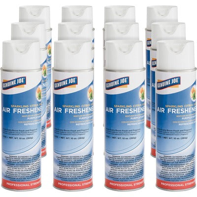 Genuine Joe GJO10356CT Sparkling Citrus Air Freshener, Spray, 10 oz, 12/Carton