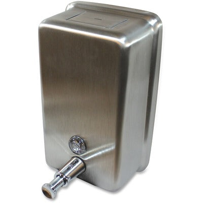 Genuine Joe GJO85134 Stainless Vertical Soap Dispenser, Manual, 1.25 qt Capacity, Tamper Proof, Theft Proof, Refillable, Stainless Steel