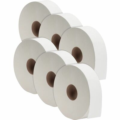 Genuine Joe GJO3520006 Jumbo Jr Dispenser Bath Tissue Roll, 2 Ply, 3.50" Width x 2000 ft Length, 12" Roll Diameter, 3 19/64" Core, White, Fiber