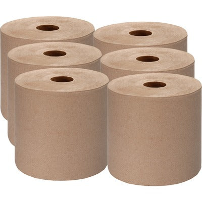 Genuine Joe GJO22800 Embossed Hardwound Roll Towels, 7.87" Width x 1000 ft Length, 2" Core, Kraft, 6/Carton