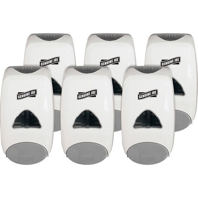 Genuine Joe GJO10495CT 1250 ml Foam Soap Dispenser, Manual, 1.32 qt Capacity, Site Window, Soft Push, Sanitary-sealed, Refillable, White, 6/Carton