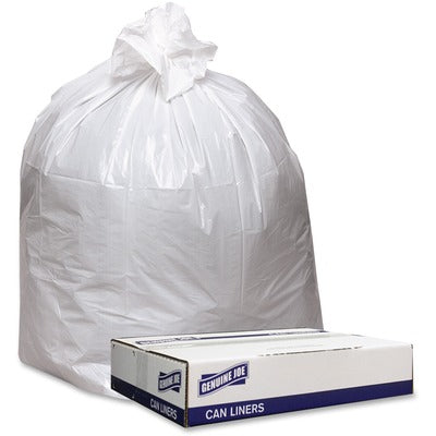Genuine Joe GJO3339W Low-Density White Can Liners, 33 gal Capacity, 39" L x 33" W x 0.90 mil (23 Micron) Thickness, Industrial Trash, Recycled, 100/Carton