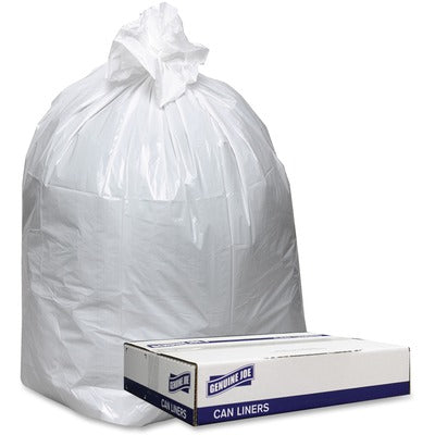 Genuine Joe GJO3858W Low-Density White Can Liners, 60 gal Capacity, 58" L x 38" W x 0.90 mil (23 Micron) Thickness, Can, Waste Disposal, Recycled, 100/Carton