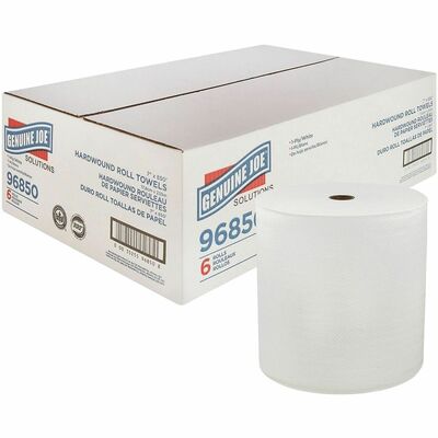 Genuine Joe GJO96850 Solutions Hardwound Paper Towels, 1 Ply, 7" Width x 850 ft Length, White, Virgin Fiber, 6/Carton