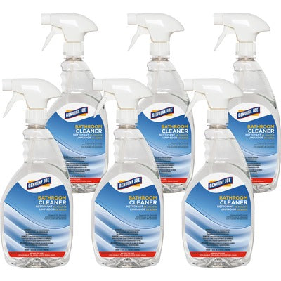Genuine Joe GJO99668CT Peroxide-Powered Bathroom Cleaner, Ready-To-Use, 32 fl oz (1 quart), Soap Scum Remover, Clear, 6/Carton