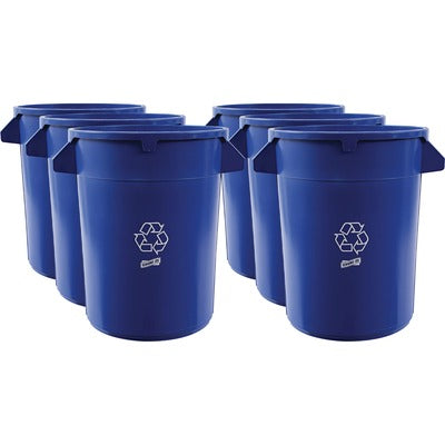 Genuine Joe GJO60464CT Heavy-Duty Trash Container, 32 gal Capacity, Side Handle, Venting Channel, Plastic, Blue, 6/Carton