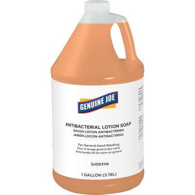 Genuine Joe GJO03110 Antibacterial Lotion Soap, 1 gal, Bacteria Remover, Grime Remover, Dirt Remover, Orange, Anti-septic, Pleasant Scent
