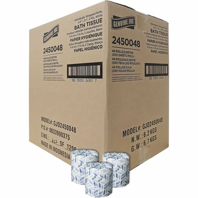 Genuine Joe GJO2450048 2-Ply Bathroom Tissue, 500 Sheets/Roll, White
