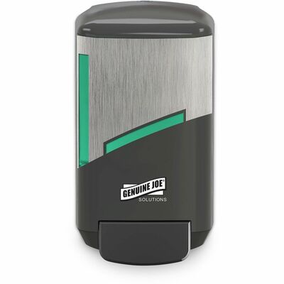 Genuine Joe GJO31128 Solutions Soap Dispenser, Manual, 1.32 qt Capacity, Refill Indicator, Easy to Use, Push Button, Graphite
