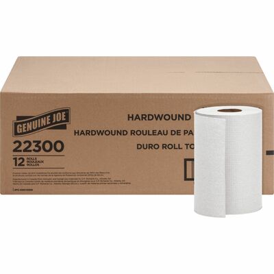 Genuine Joe GJO22300 Hardwound Roll Paper Towels, 7.87" Width x 350 ft Length, 2" Core, White, 12/Carton