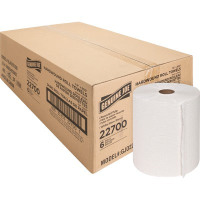 Genuine Joe GJO22700 Hardwound Roll Paper Towels, 7.90" Width x 800 ft Length, 2" Core, White, 6/Carton