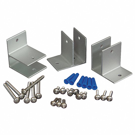 ASI Global 40-8445210 Hardware Kit Pilaster To Wall, 1-Ear Stirrup Style, Solid Plastic, Aluminum Bathroom Stall Hardware - Pilaster Brackets