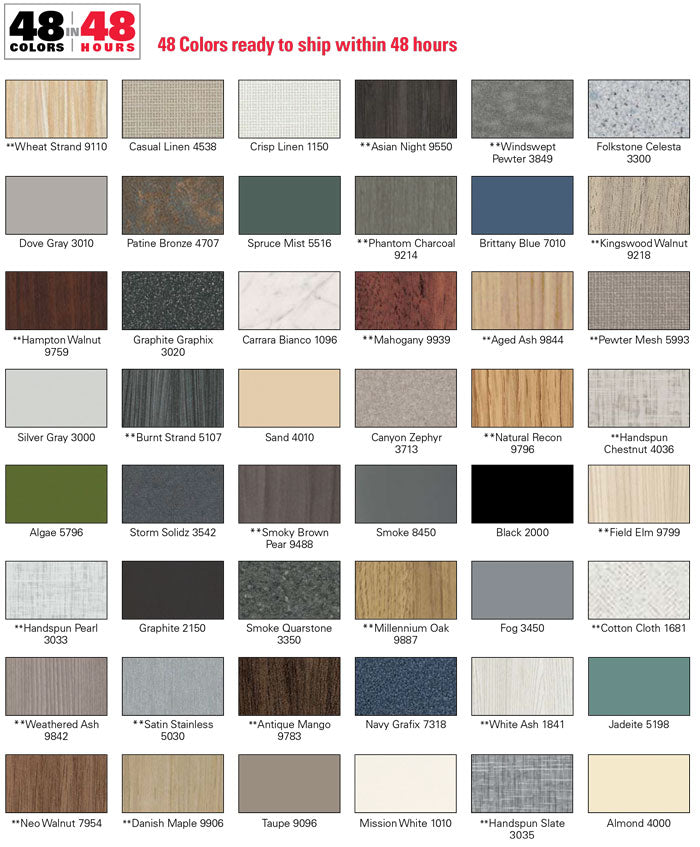 ASI Global plastic laminate Moisture Guard partition color selection guide