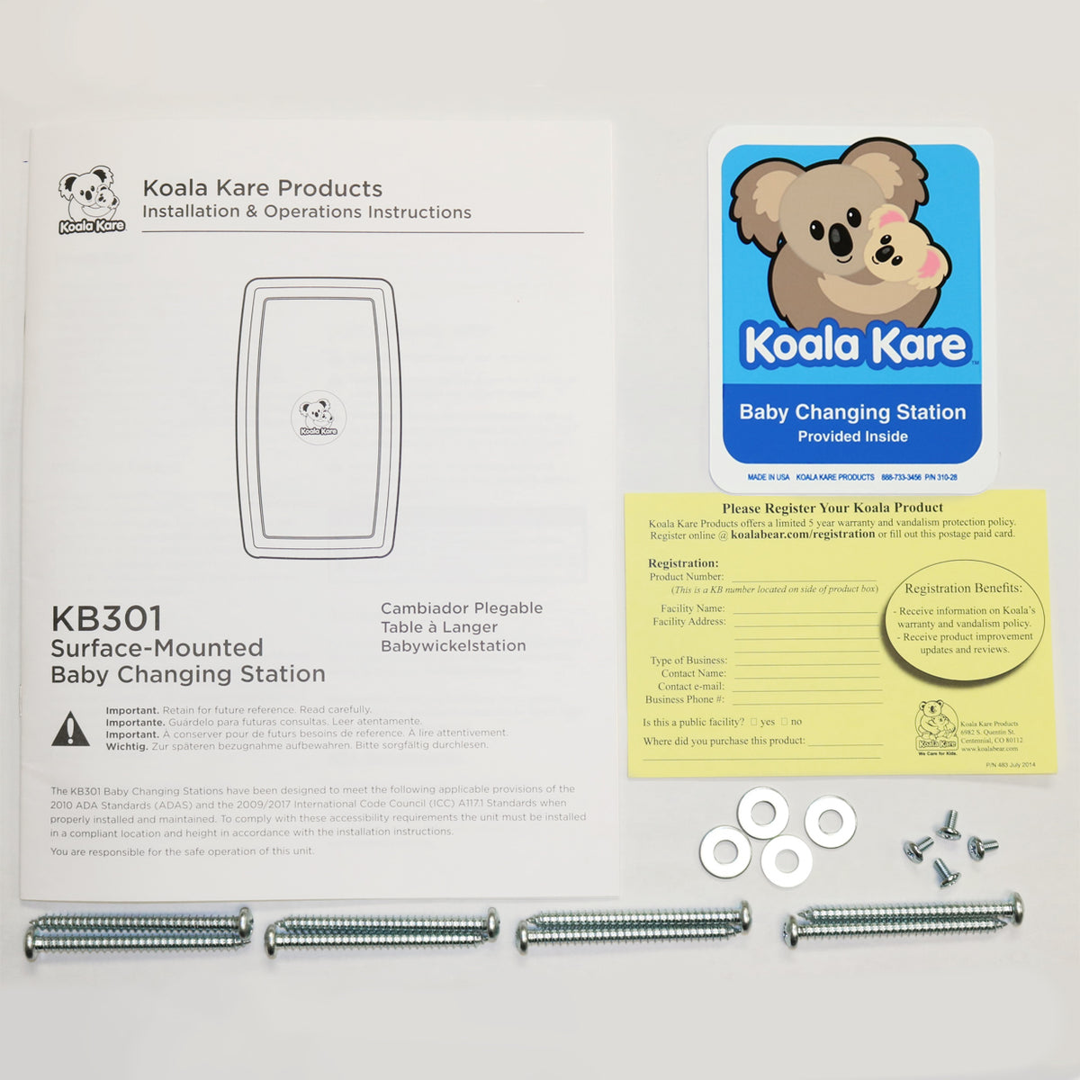 Koala Kare 301-5-KIT Kit, Installation KB301