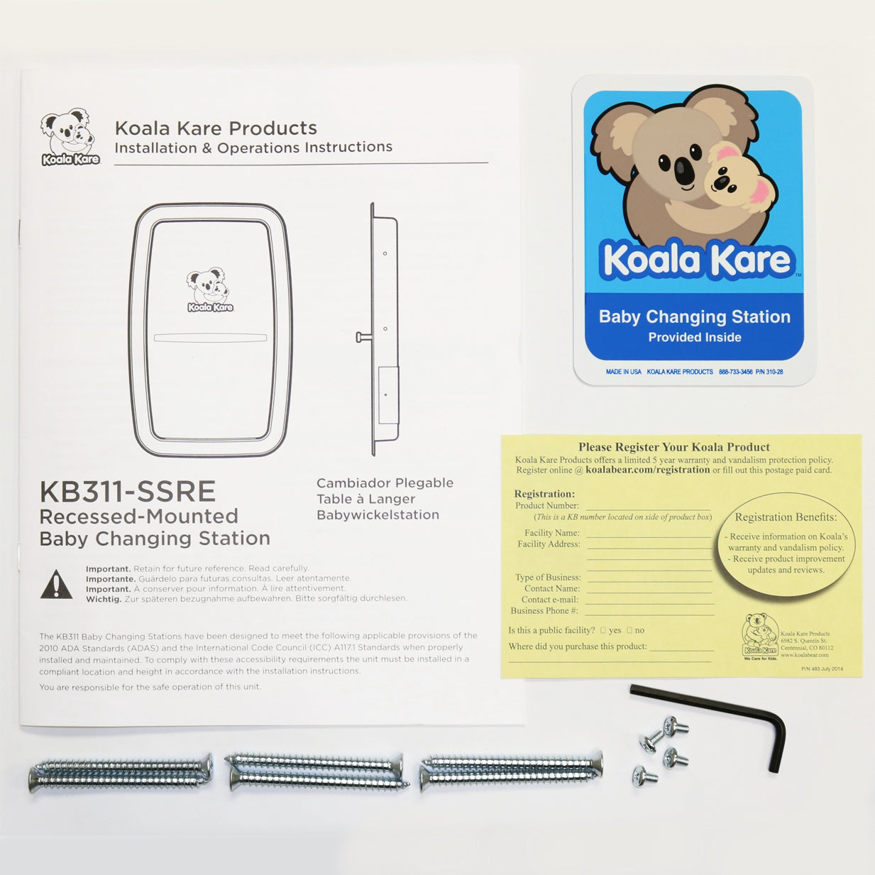 Koala Kare 311-32-KIT Kit, Install, KB311-SSRE