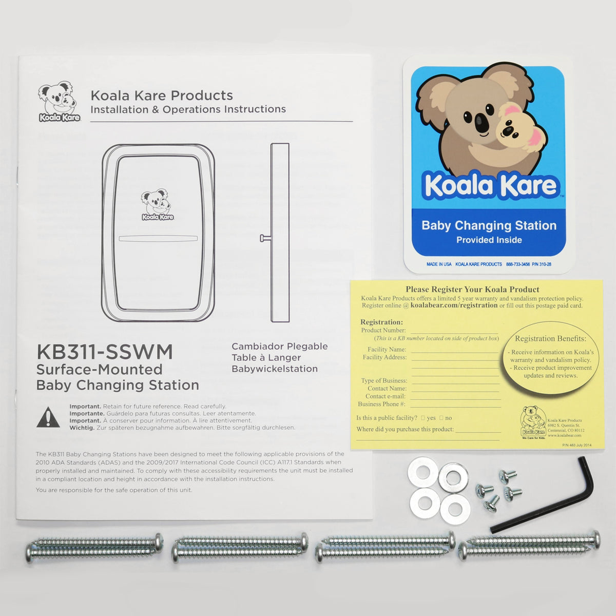 Koala Kare 311-33-KIT Kit, Install, KB311-SSWM