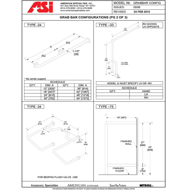 ASI 3701-36P  (36 x 1.25)  Commercial Grab Bar, 1-1/4" Diameter x 36" Length, Stainless Steel