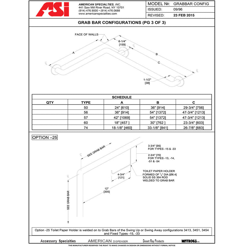 ASI 3701-18P  (18 x 1.25)  Commercial Grab Bar, 1-1/4" Diameter x 18" Length, Stainless Steel