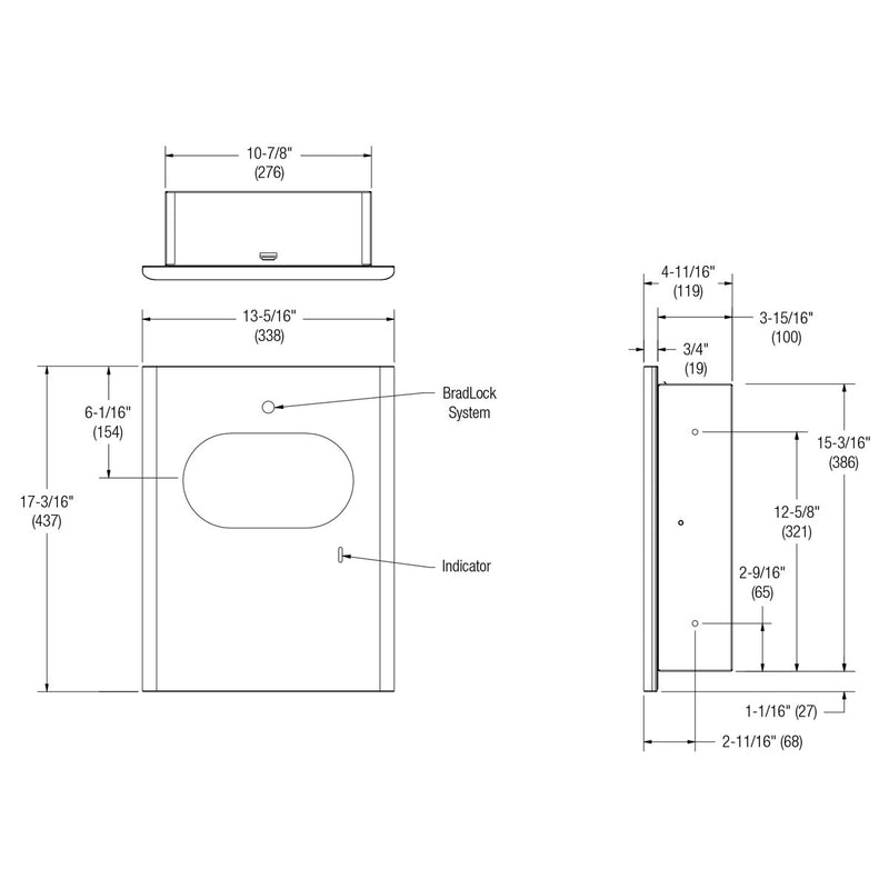 Bradley Elvari Series Napkin Disposal - Stainless, Recessed Mounted - 4B2-000000-BR, Brushed Brass