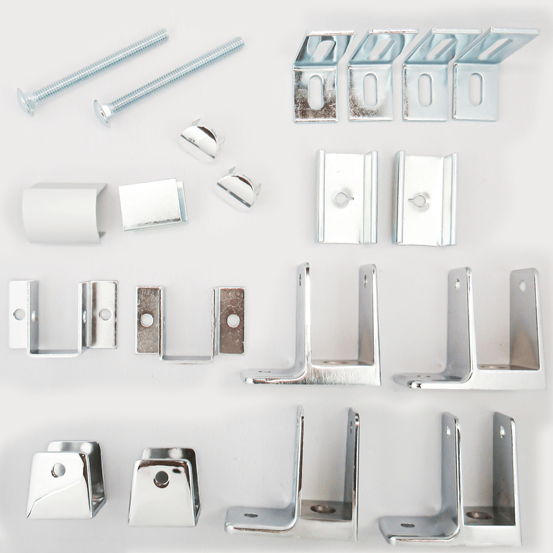 Hadrian 600421 Hardware Kit In-Corner Stall, Stirrup Style, Powder Coated Metal, Chrome Bathroom Stall Hardware - Wall Brackets